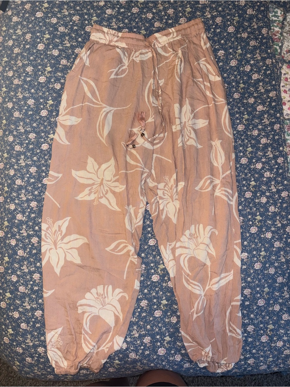 Angie Dusty Peach Floral Drawstring Harem Pants